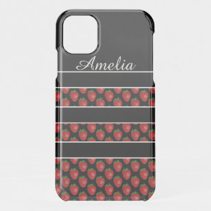 Strawberry Stripes Black Personalised iPhone 11 Case