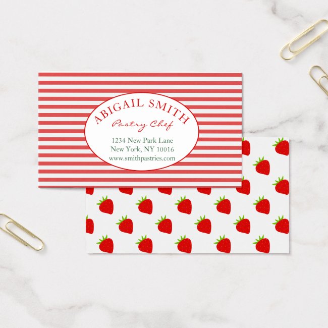 Strawberry & Stripes Personalized Business Card