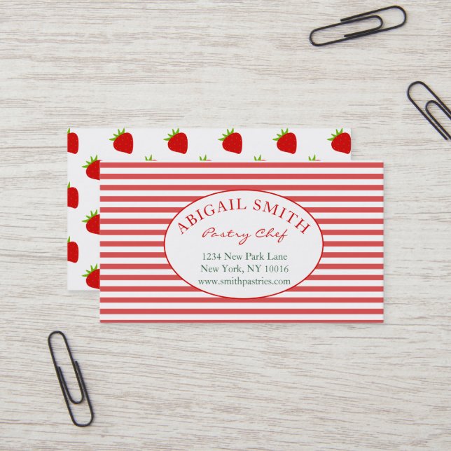 Strawberry & Stripes Personalized Business Card (Front/Back In Situ)