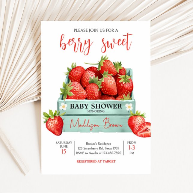 Strawberry Summer Baby Shower  Invitation (Berry Sweet Baby Shower Invitation)