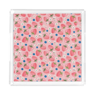 Strawberry summer, cartoon girly background. acrylic tray