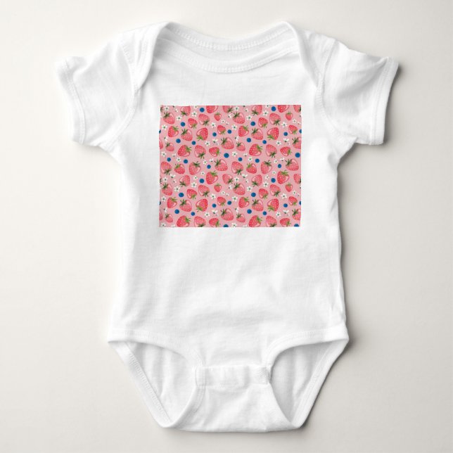 Strawberry summer, cartoon girly background. baby bodysuit (Front)