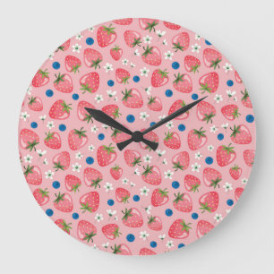 Strawberry summer, cartoon girly background. large clock
