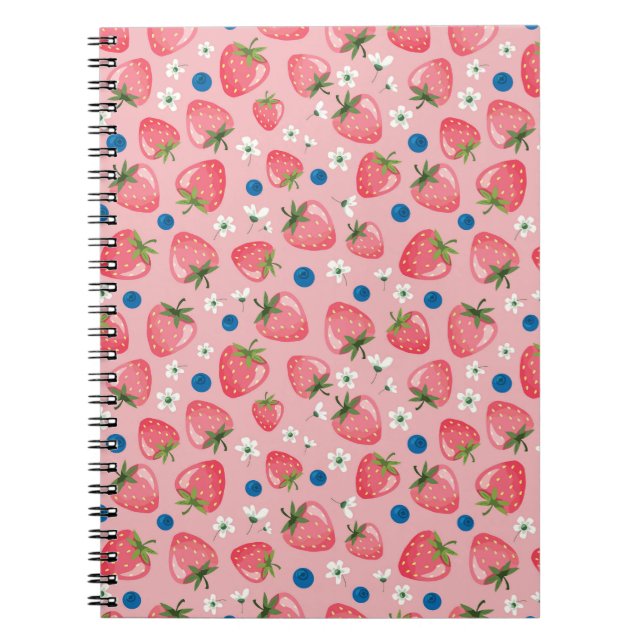 Strawberry summer, cartoon girly background. notebook (Front)
