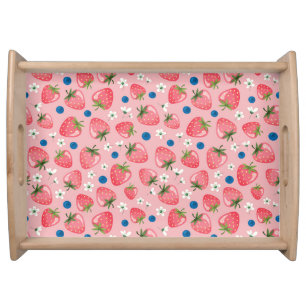 Strawberry summer, cartoon girly background. serving tray