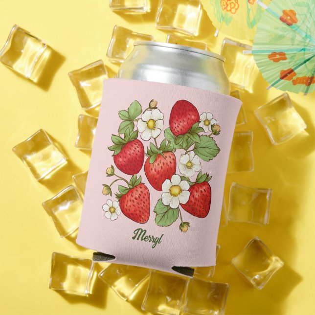 Strawberry summer fruit customized name can cooler (In Situ Summer)