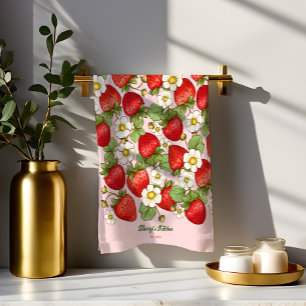 Strawberry summer fruit customized name kitchen towel
