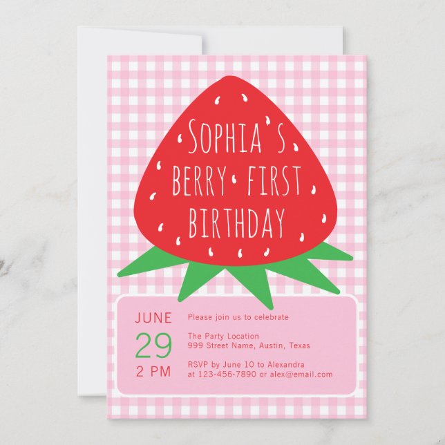 Strawberry Summer Girl Berry First Birthday Party  Invitation (Front)
