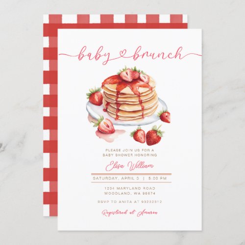 Strawberry Summer Pancake Baby Brunch Baby Shower  Invitation