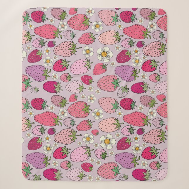 Strawberry Summer Seamless Pattern Sherpa Blanket (Front)