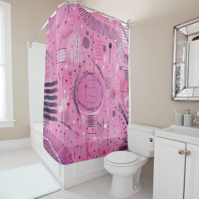 Strawberry Sundae Abstract Art  Shower Curtain (In Situ)