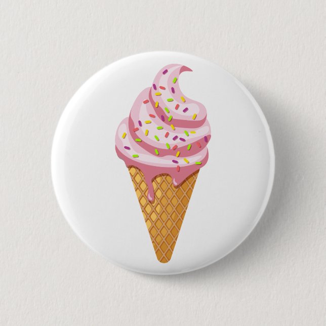Strawberry sundae in waffle cone with topping button (Front)