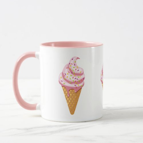 Strawberry sundae in waffle cone with topping coff mug