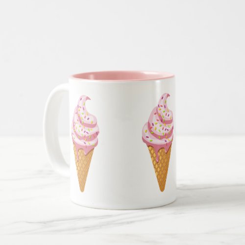 Strawberry sundae in waffle cone with topping coff Two_Tone coffee mug