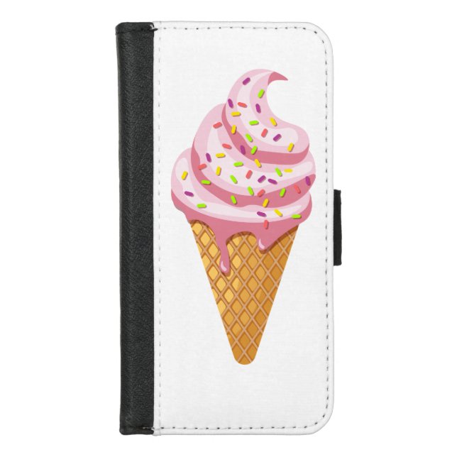 Strawberry sundae in waffle cone with topping iPhone wallet case (Front)