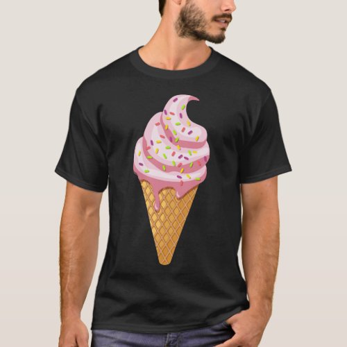 Strawberry sundae in waffle cone with topping T_Sh T_Shirt