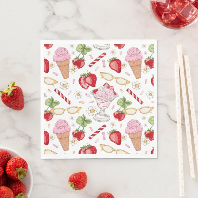 Strawberry Sundae Pattern Napkins (Insitu)