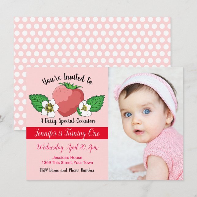 Strawberry Sweet 1st Birthday Invitation (Front/Back)
