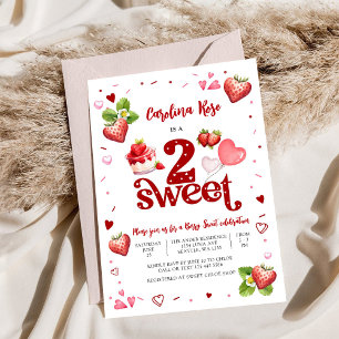 Strawberry Sweet 2nd Birthday Invitation