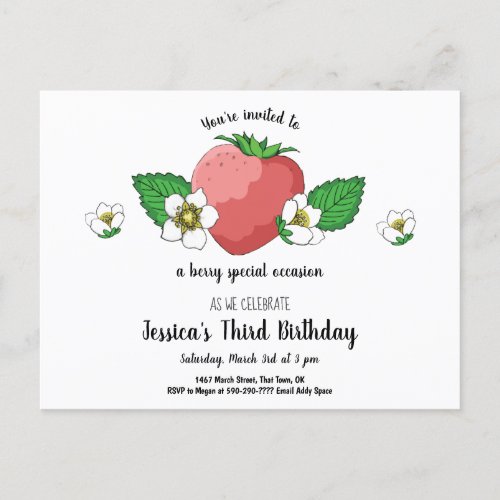 Strawberry Sweet and Simple Birthday Invitation