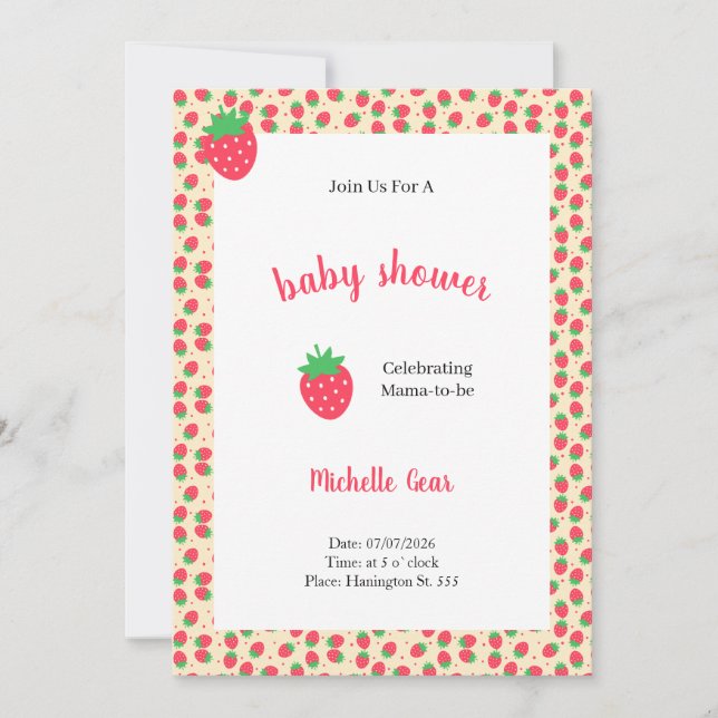 Strawberry Sweet Baby Shower Invitation (Front)