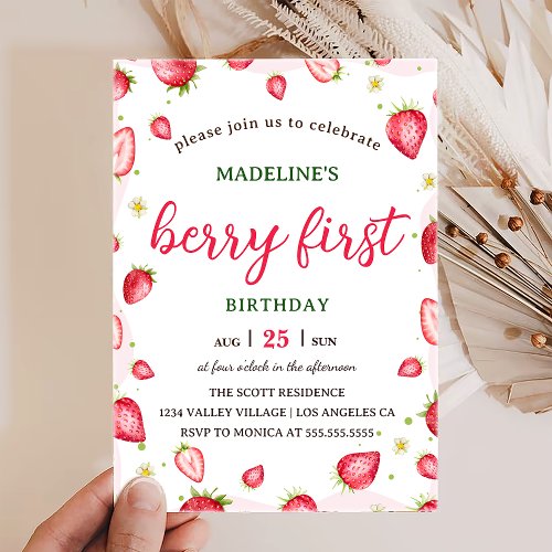 Strawberry Sweet Berry First Party Personalized Invitation