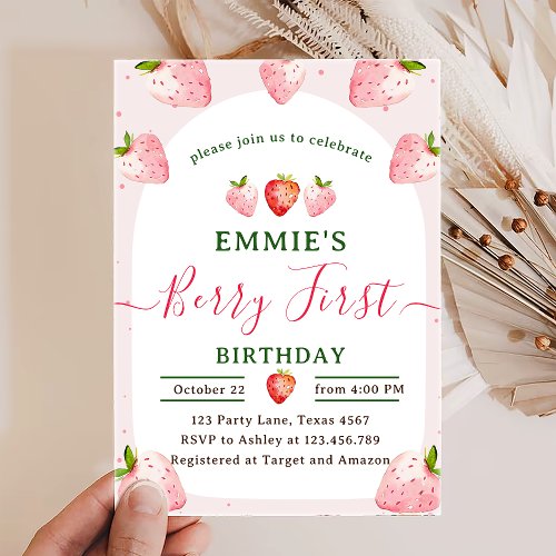 Strawberry Sweet Berry First Party Personalized Invitation