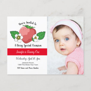 Strawberry Sweet Birthday Invitation Postcard