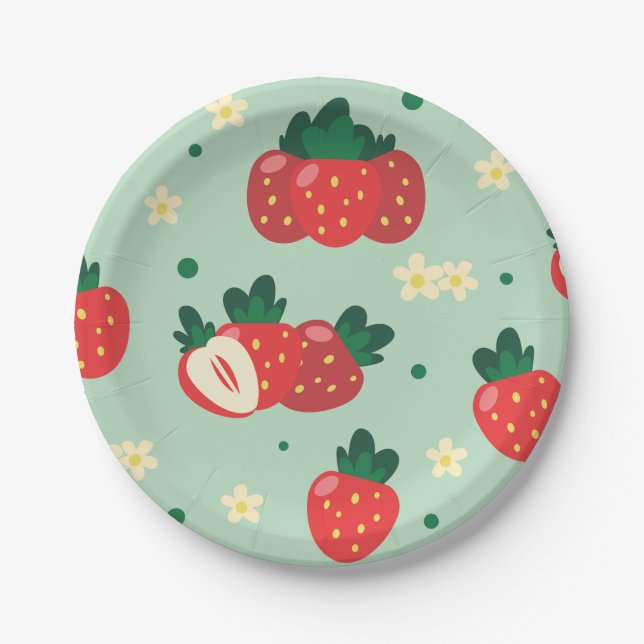 Strawberry Sweet Birthday Party Paper Plates (Front)