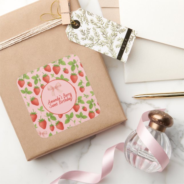 Strawberry Sweet Birthday Party - Square Sticker (Gifting)