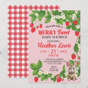 Strawberry Sweet Bunny Baby Shower (Red & Pink)  Invitation