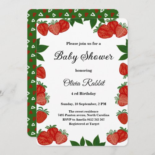  Strawberry Sweet Fruit Fresh Baby Shower Girl Invitation