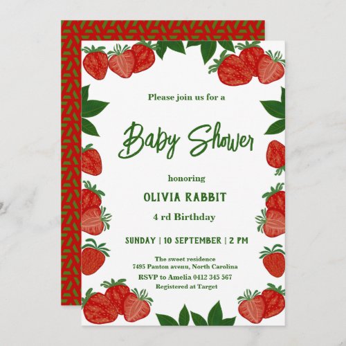  Strawberry Sweet Fruit Fresh Baby Shower Girl  Invitation