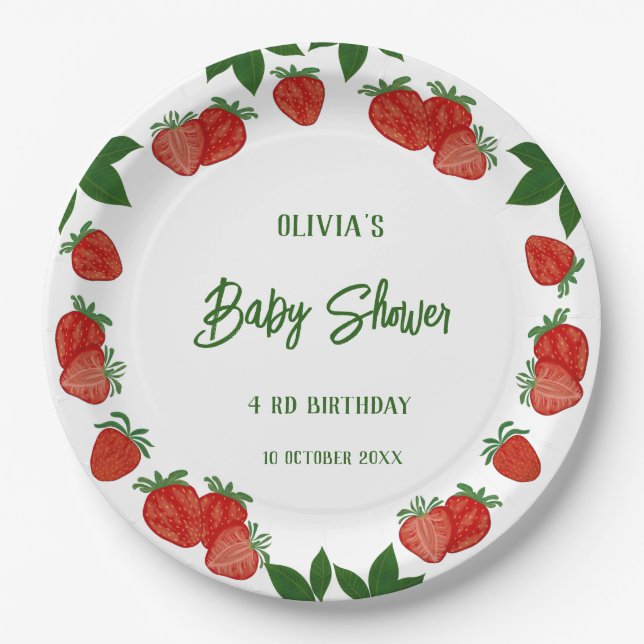  Strawberry Sweet Fruit Fresh Baby Shower Girl Paper Plates (Front)