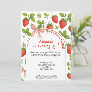 Strawberry Sweet Kids Birthday Invitation Pink