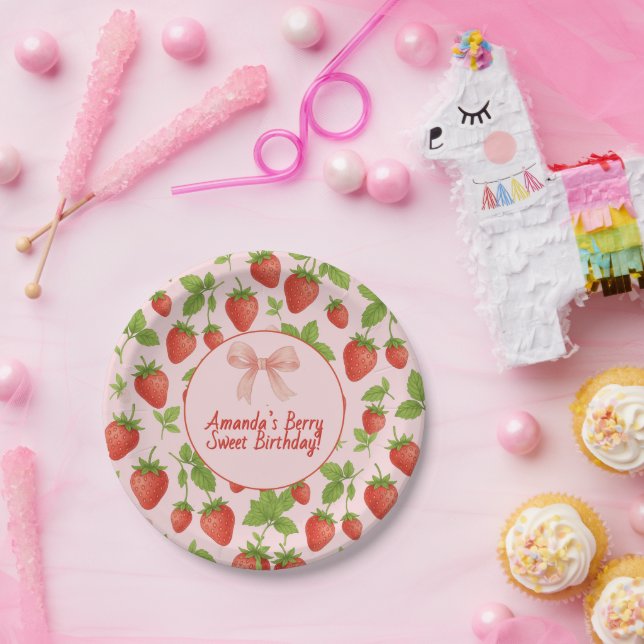 Strawberry Sweet Kids Birthday Party Paper Plates  (Party)