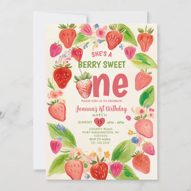 Strawberry Sweet One Berry 1st Birthday Invitation | Zazzle