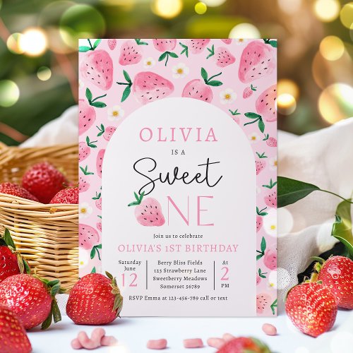 Strawberry Sweet One Berry 1st Birthday Party Invitation
