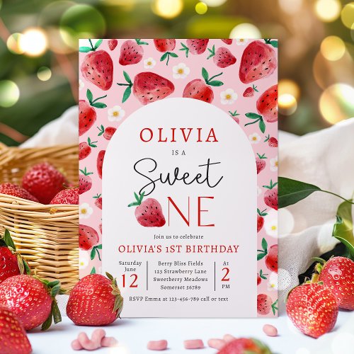 Strawberry Sweet One Berry 1st Birthday Party Invitation