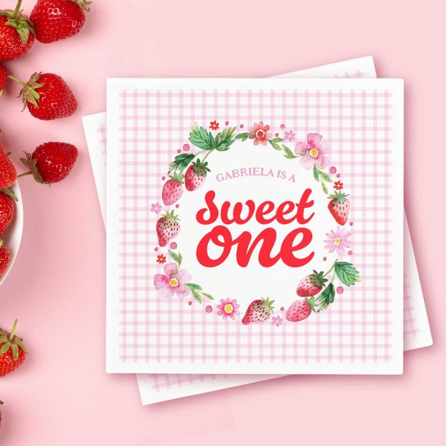 Strawberry Sweet One Berry First Birthday Napkins (Strawberry Sweet One Berry First Birthday Napkins)