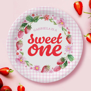 Strawberry Sweet One Berry First Birthday Paper Plates