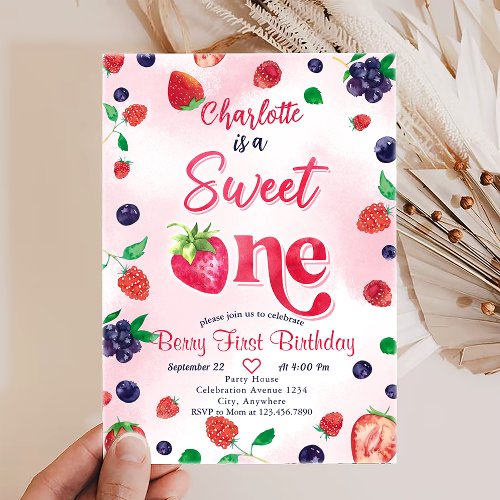 Strawberry Sweet One Birthday Party Personalized Invitation
