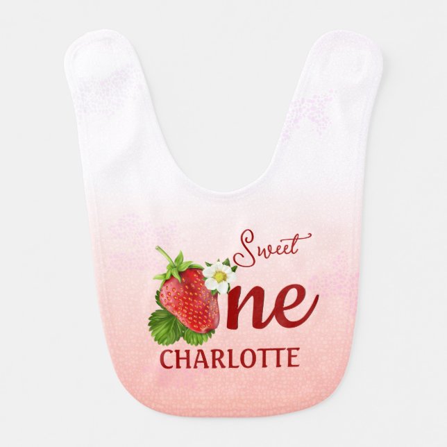 Strawberry Sweet ONE First Birthday Baby Bib (Front)