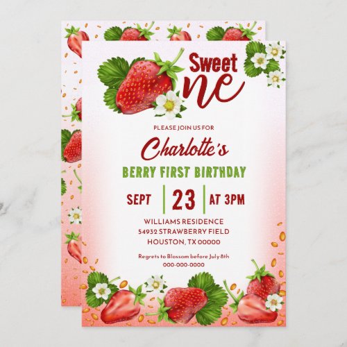 Strawberry Sweet ONE First Birthday Invitation