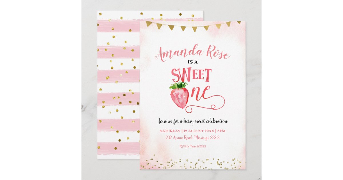 Strawberry Sweet One First Birthday Invitation | Zazzle