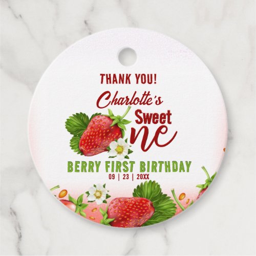 Strawberry Sweet ONE First Birthday Party Favor Tags