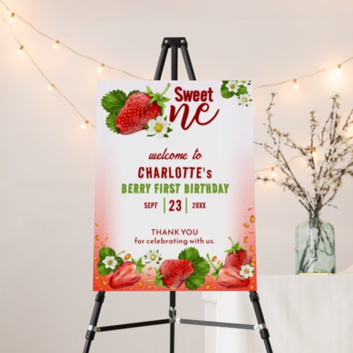 Strawberry Sweet ONE First Birthday Party Foam Board