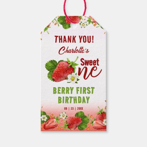 Strawberry Sweet ONE First Birthday Party Gift Tags