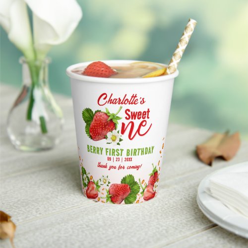 Strawberry Sweet ONE First Birthday Party Paper Cups
