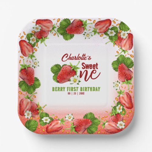 Strawberry Sweet ONE First Birthday Party Paper Plates